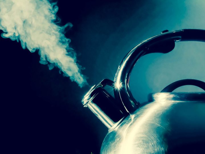 angry kettle with steam