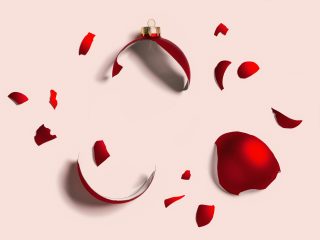 broken christmas ball red colored fragments festive new year glass ball winter holiday concept copy