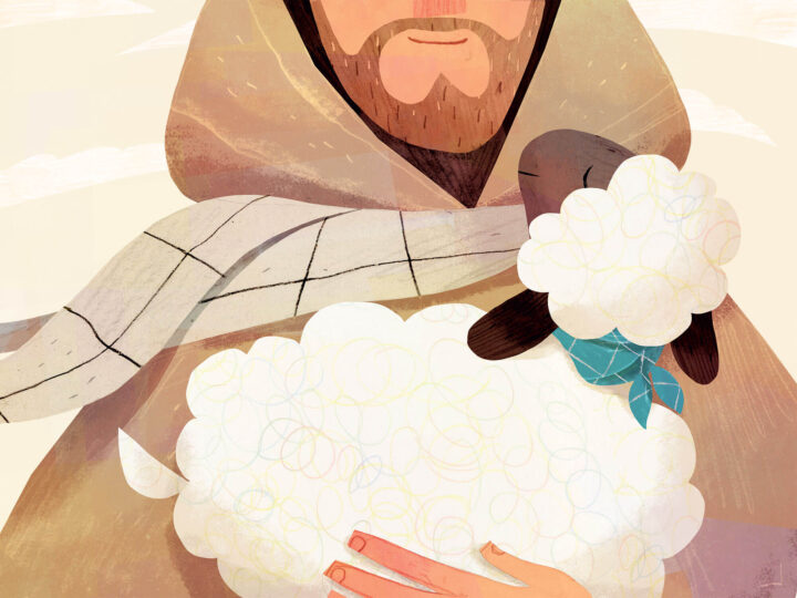 Shepherd holding a sheep